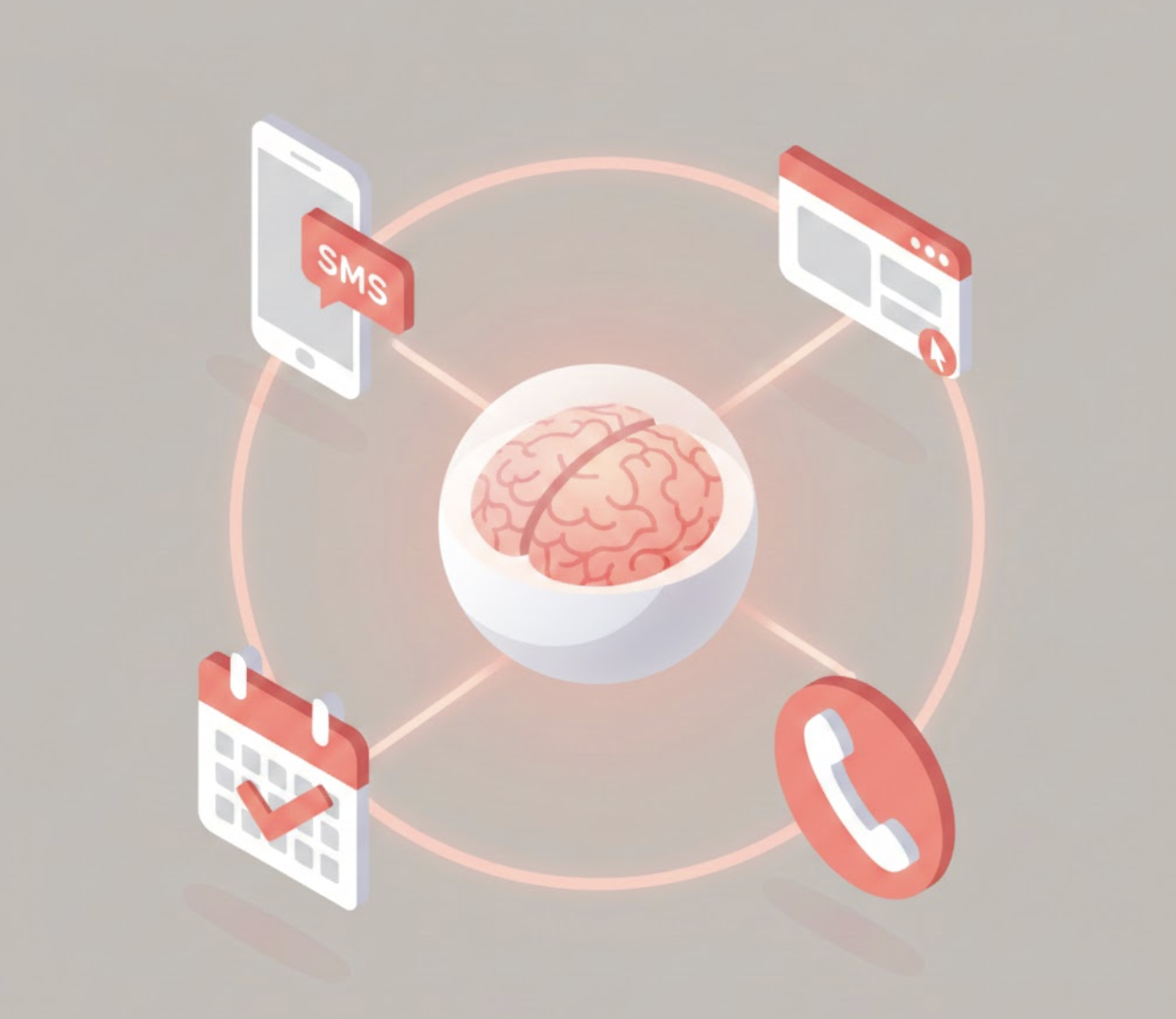 AI autoresponder hub connecting SMS, chat, calendar, and phone channels